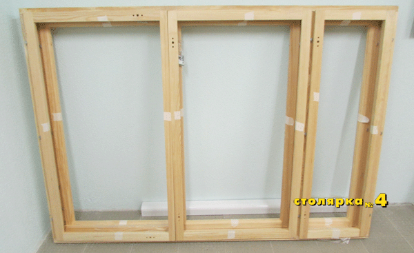 Фото двойного оконного блока, трёхстворчатого с импостом, для последующей установки в доме Хрущёвского периода постройки.  Ширина 2070мм и высота 1450 мм.