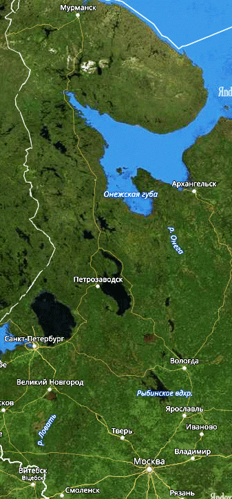 Карта западной части России с городами Санкт-Петербург, Москва, Мурманск и другие