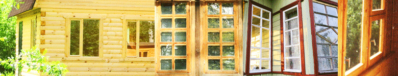 Деревянные окна и рамы для дачи. Коллаж из фотографий
