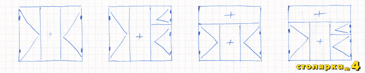 Схематический рисунок трёхстворчатых блоков, от руки