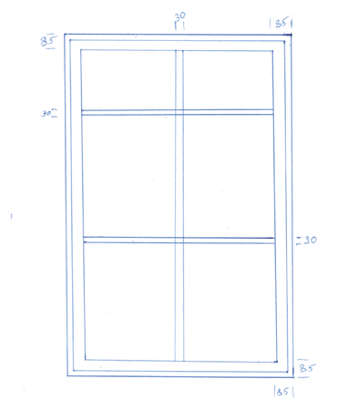 Схематический рисунок верандного окна с проставленными в разных местах размерами